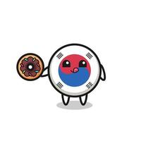 ilustración de un personaje de la bandera de corea del sur comiendo un donut vector