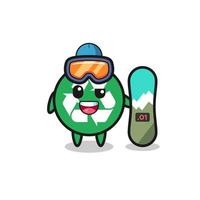 ilustración del personaje de reciclaje con estilo de snowboard vector