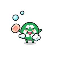 recycling character is bathing while holding soap vector