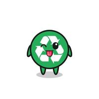 lindo personaje de reciclaje en dulce expresión mientras saca la lengua vector