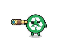 lindo personaje de reciclaje está sosteniendo un viejo telescopio vector