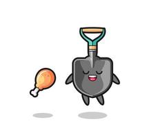 cute shovel floating and tempted because of fried chicken vector