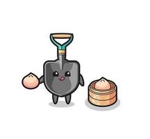 cute shovel character eating steamed buns vector
