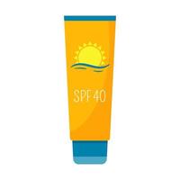 protector solar cosméticos para la protección contra las quemaduras solares. crema en un tubo con tapa. elemento decorativo para vacaciones de verano en la playa, vacaciones. ilustración vectorial de color plano. aislado en blanco vector