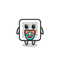 personaje de dibujos animados de código qr de bebé con chupete vector