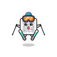 personaje de la mascota del código qr como jugador de esquí vector