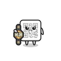 personaje de la mascota del código qr como luchador mma con el cinturón de campeón vector