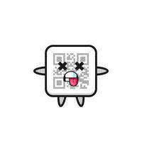 character of the cute qr code with dead pose vector