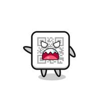 cute qr code cartoon in a very angry pose vector