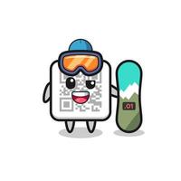 Illustration of qr code character with snowboarding style vector