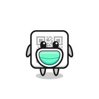 cute qr code cartoon wearing a mask vector