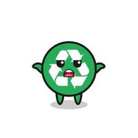 personaje de mascota de reciclaje diciendo que no sé