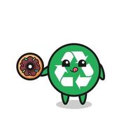 ilustración de un personaje de reciclaje comiendo un donut vector