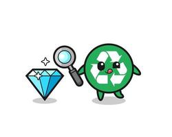 mascota de reciclaje está comprobando la autenticidad de un diamante vector