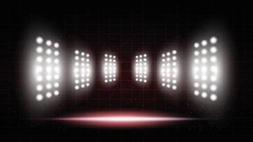 Abstract red background stadium stage hall with scenic lights of round futuristic technology user interface Blue vector lighting empty stage spotlight background.