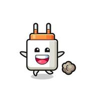 the happy power adapter cartoon with running pose vector