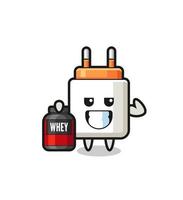 the muscular power adapter character is holding a protein supplement vector