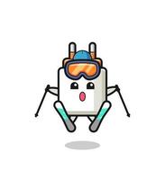 personaje de la mascota del adaptador de corriente como jugador de esquí vector