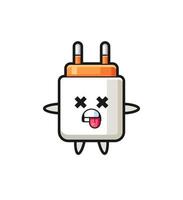 character of the cute power adapter with dead pose vector