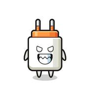 evil expression of the power adapter cute mascot character vector