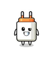 cute power adapter mascot with an optimistic face vector