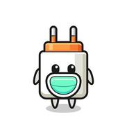 cute power adapter cartoon wearing a mask vector