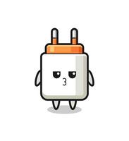 the bored expression of cute power adapter characters vector