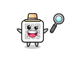 ilustración de la mascota del código qr como detective que logra resolver un caso vector