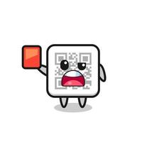 qr code cute mascot as referee giving a red card vector