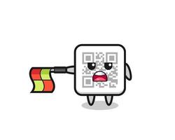 qr code character as line judge hold the flag straight horizontally vector