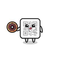 ilustración de un personaje de código qr comiendo una dona vector