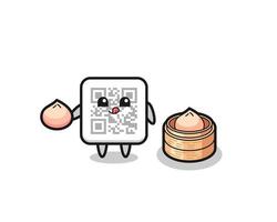 cute qr code character eating steamed buns vector