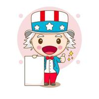 cute uncle Sam holding blank paper cartoon character vector