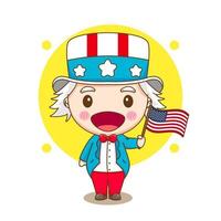 cute uncle Sam holding American flag cartoon character vector