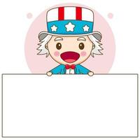 cute uncle Sam with empty billboard cartoon character vector