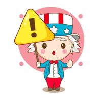 cute uncle Sam holding danger sign cartoon character vector