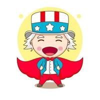 cute hero uncle Sam with red cloak cartoon character vector