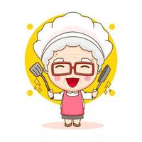 lindo chef abuela personaje de dibujos animados vector
