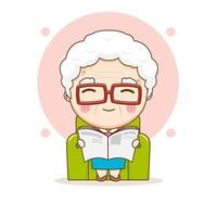 cute grand mother reading newspaper cartoon character vector
