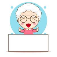 cute grand mother with empty board cartoon character