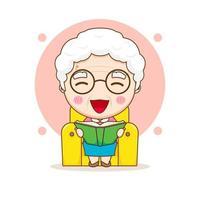 cute grand mother reading book cartoon character vector