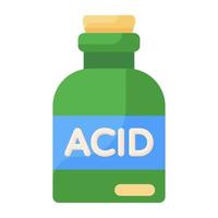 A chemical acid bottle in flat icon design vector