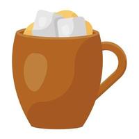 A christmas hot cocoa with marshmallow, flat icon vector