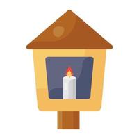 Candle lamp vector in modern flat style, luminous light