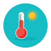 Flat design of sun with thermometer, hot weather icon vector