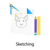 Rough out rabbit mascot on paper, gradient vector of sketching