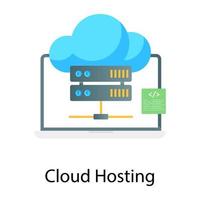 nube con bastidores de servidor dentro de la computadora portátil, concepto de vector de alojamiento en la nube