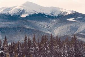 Magic sunset in the snowy mountains. Vintage effect photo