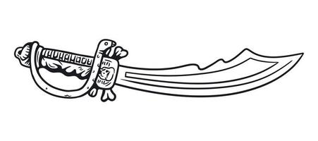 Vintage curve pirate sword. Hand drawn vector line art illustration