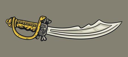 Vintage curve pirate sword. Hand drawn vector illustration